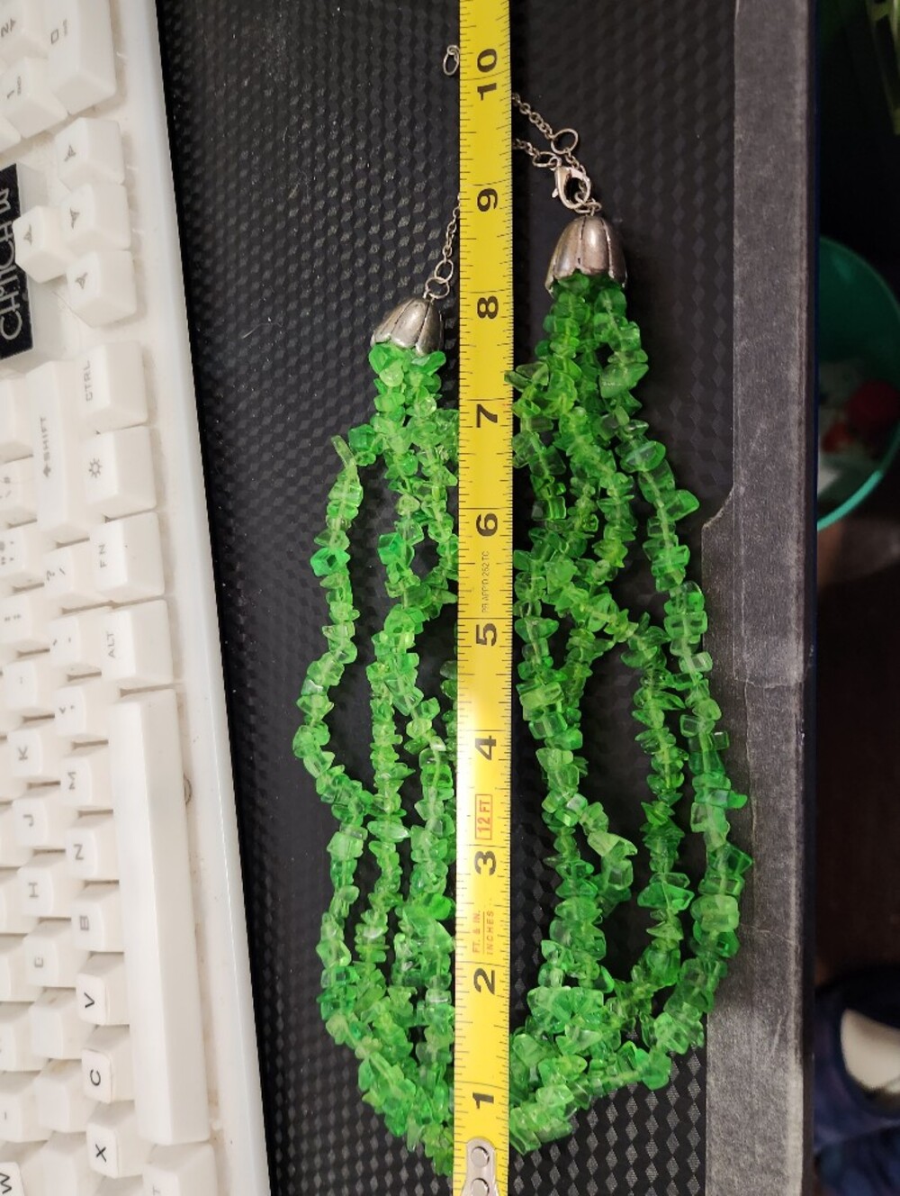 Vibrant Lime Green Beaded Necklace - Multi Strand Chip Style
